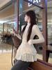 Ballet-Inspired Lace Trim Long Sleeve T-shirt for Women - Half High Collar, Slim Fit, Autumn/Winter Versatile Top