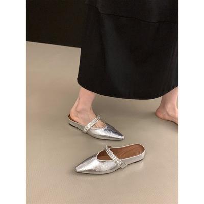 Sac intérieur rehaussant la hauteur tête demi-pantoufles chaussures pour femmes porter nouvelles Mary Jane pointues demi-support chaussures simples