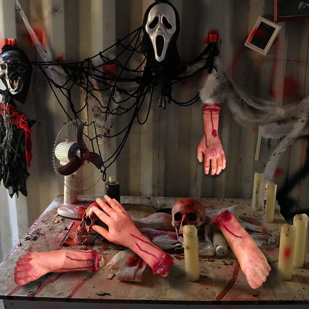 Halloween Severed Body Parts Decor Bloody Broken Arms Legs Fingers Realistic Silicone Haunt Prop Gruesome Prank Party Kit