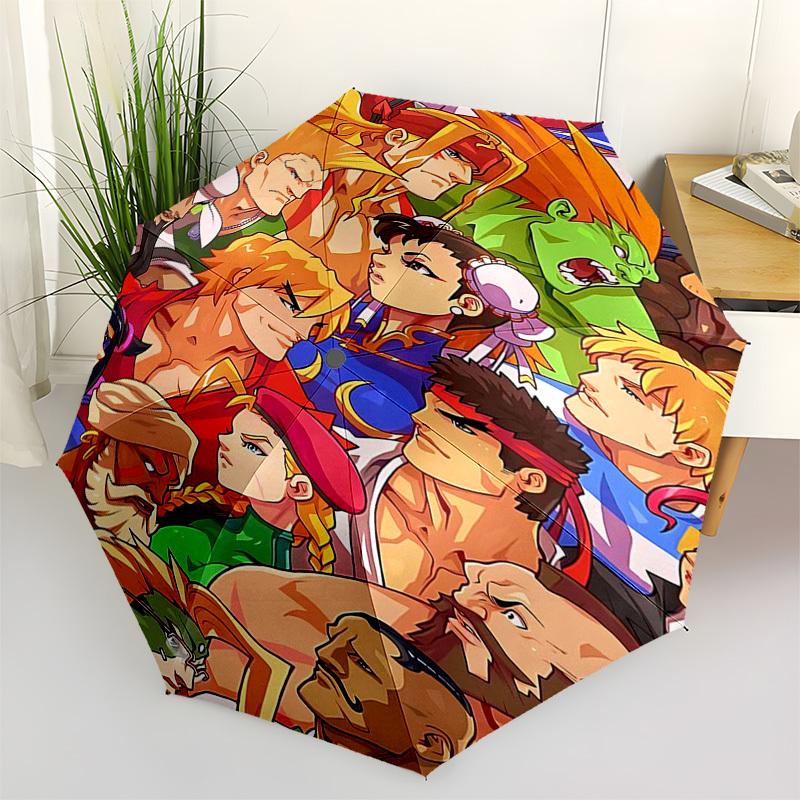 

1pc Street Fighter Character Collection Auto-Folding Umbrella, Portable 3-Fold Design with Iron Frame, Outdoor for Fans, Travelers, Everyday Use, Perf