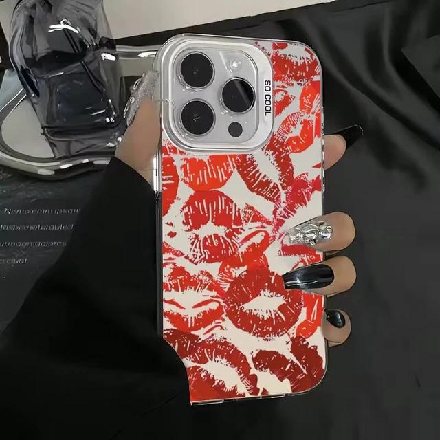 

Чехол для телефона Sexy Girl Red Lips Electroplate Sier IMD для iPhone 16 Max 15 14 13 12 Pro XR XS 7 8 Plus, противоударный, задняя крышка iPhone 15promax белый