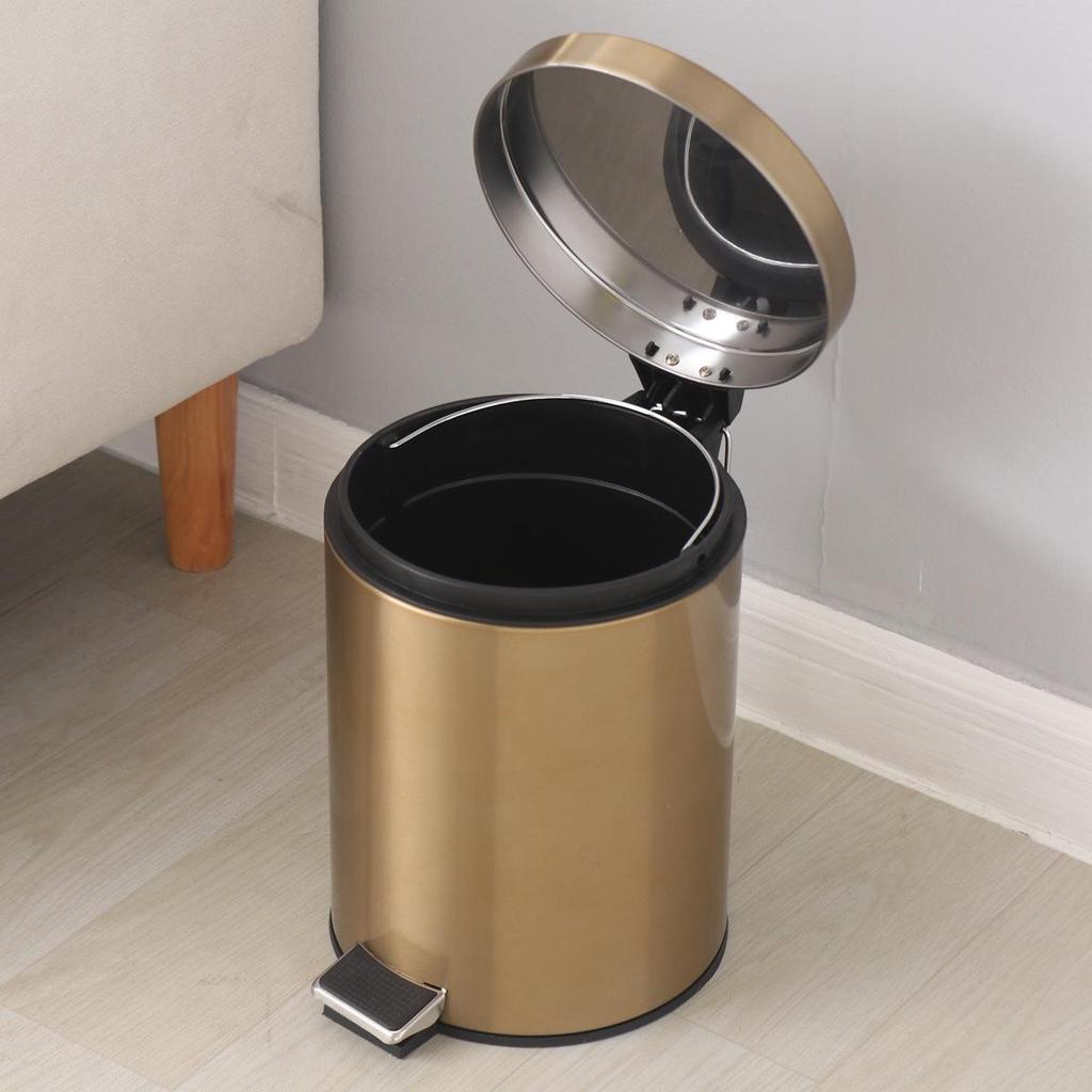 5L Champagne Gold Pedal Trash Can with Lid for Kitchen Use