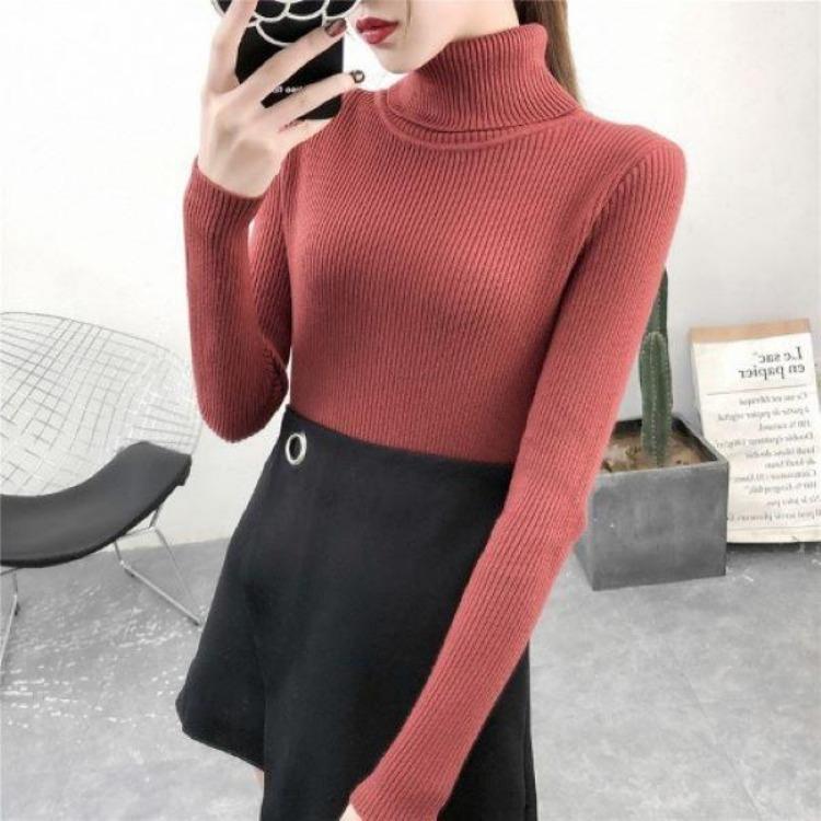 Slim Fit Women Turtleneck Sweater Knitted Pullovers Winter Warm Plus Size Clothes Elastic Soft High Quality