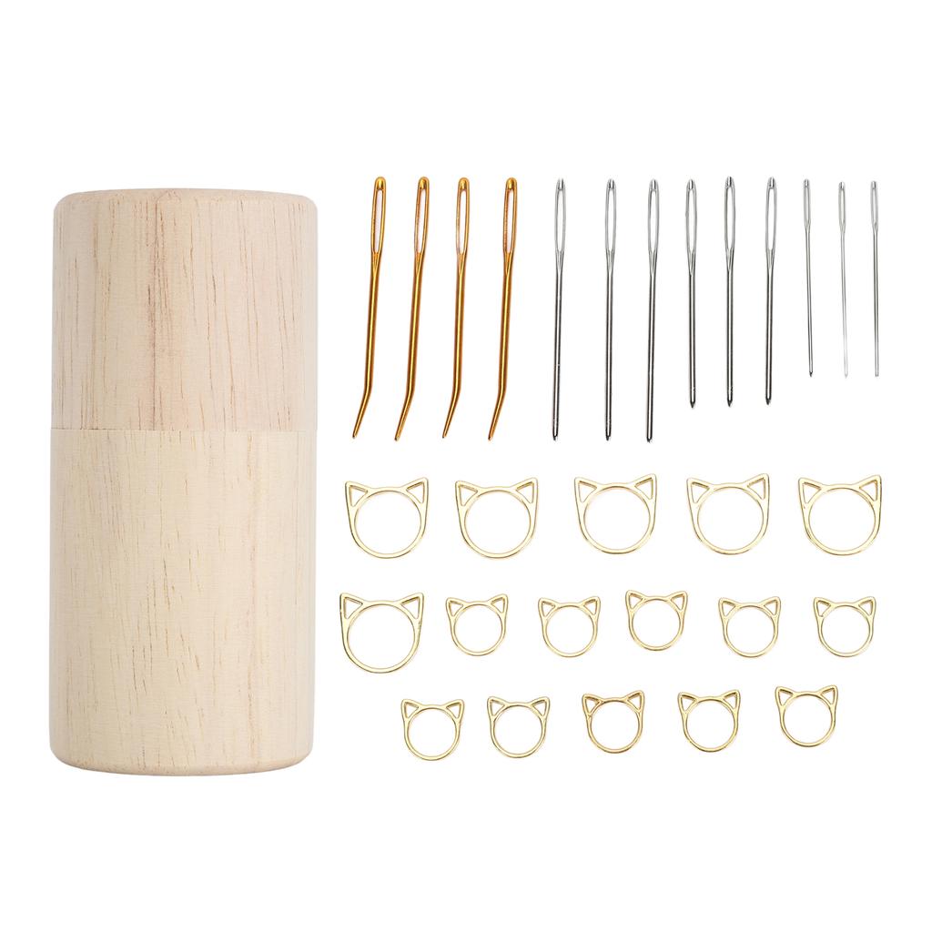 Sewing Needle Storage Bottle Wooden Holder Tube Portable Compact Case Household Supplies Carved Wool Knitting with