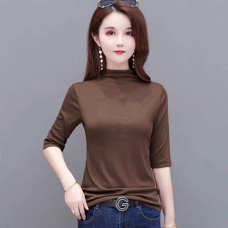 Modal Mid-Sleeve Women's Shirt - 2025 Spring/Summer Style, Five-Seven Sleeve Top, Casual T-Shirt.