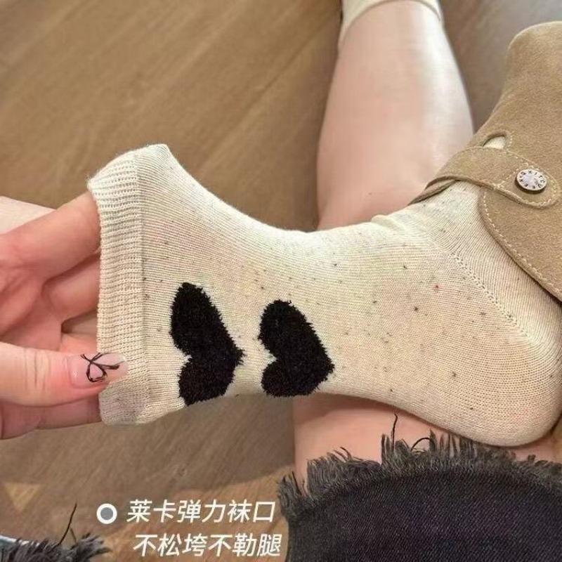5 Paar Niedliche Socken Damen Schleife Beflockung Punkt Garn Mittelwaden Socken Cartoon Herz Bär Socken
