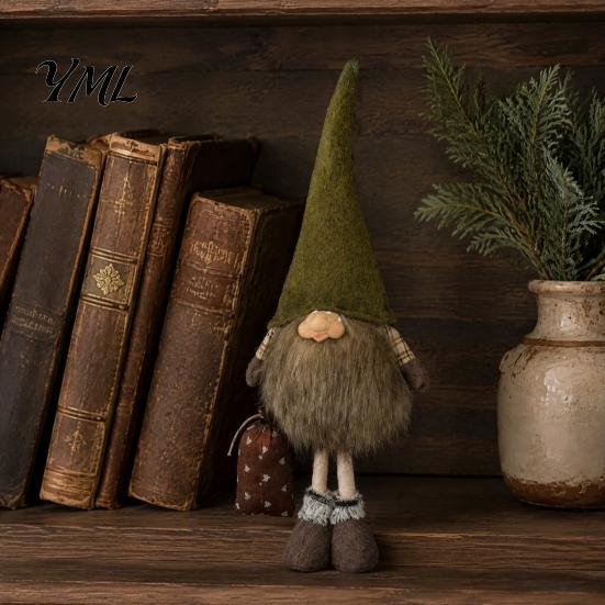 Desktop Display Figurines Vintage Farmhouse Gnome Figurine, Dangle Leg Statue, Rustic Tabletop Forest Theme Shelf Decor Ornament for Fall Thanksgiving