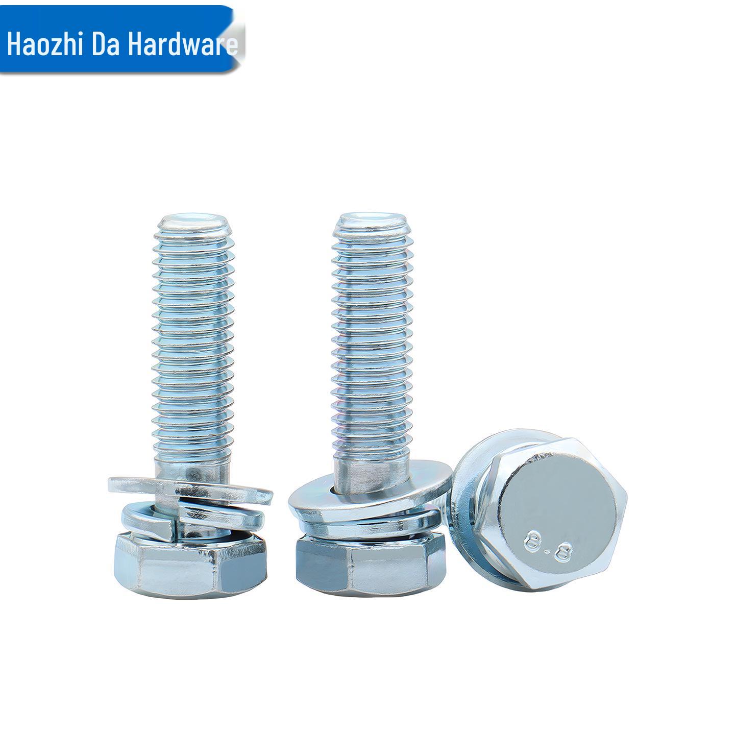 Galvanized 8.8 Grade Hex Head Bolt with Flat & Spring Washers MM4-M12 M4*8 (10 pcs)