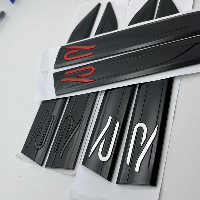 2Pcs/lot 20cm X 2.9cm ABS R Badge Sticker Car Side Blade Sports Wing Fender Emblem Accessories For Golf Polo Tiguan Rline R-Line