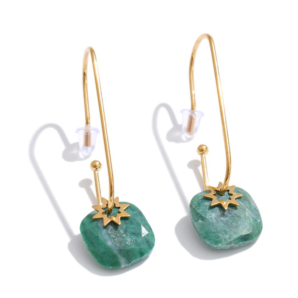 Yhpup Stainless Steel Natural Tiger Agate Stone Square Drop Earrings 14K Gold PVD Plated Chic French Fashion Waterproof Jewelry