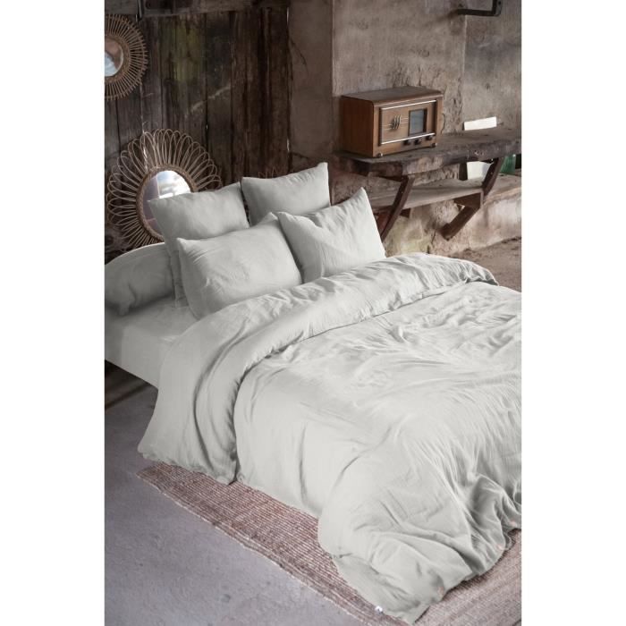 Housse De Couette - GAIA - Gaia - 200 X 200 Cm - Gaze De Coton - Gris Nuage