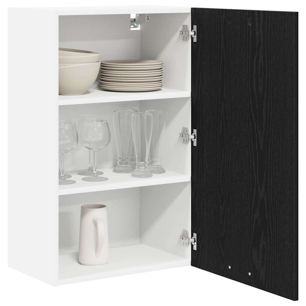 Hanging Cabinet with Door Black Oak and White 50 x 31 x 80 cm