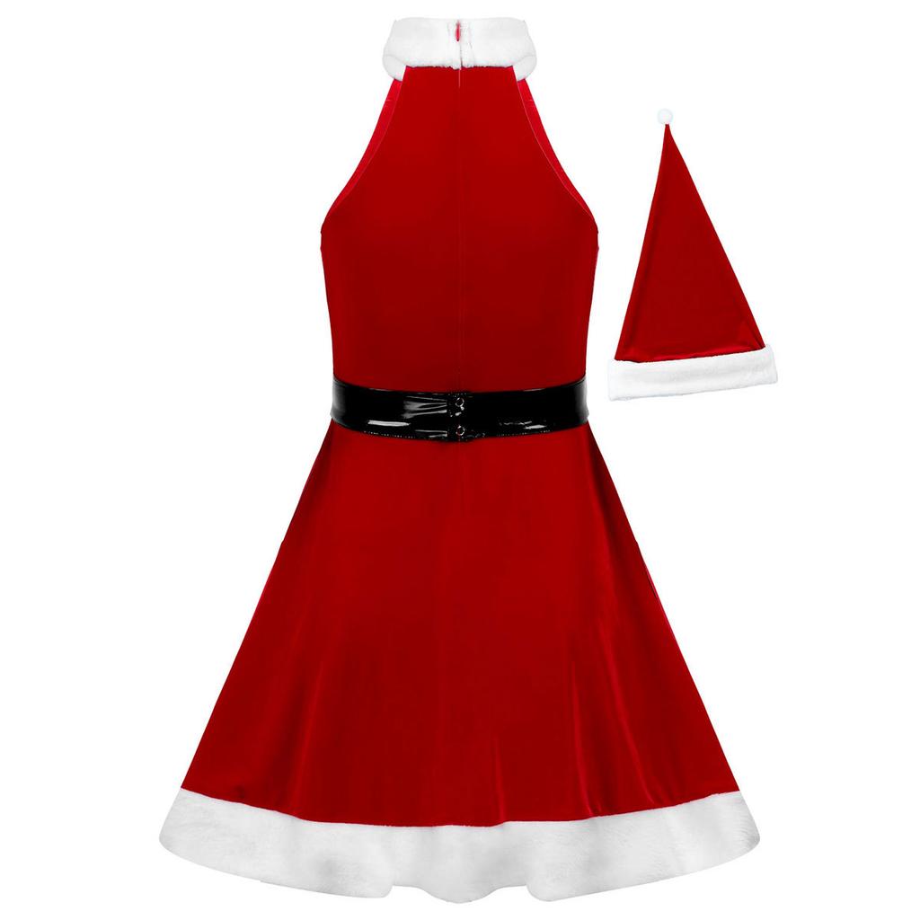 Womens Santa Costume 3 Piece Set Christmas Dress Cosplay Outfit Complete With Hat and Belt Accessories