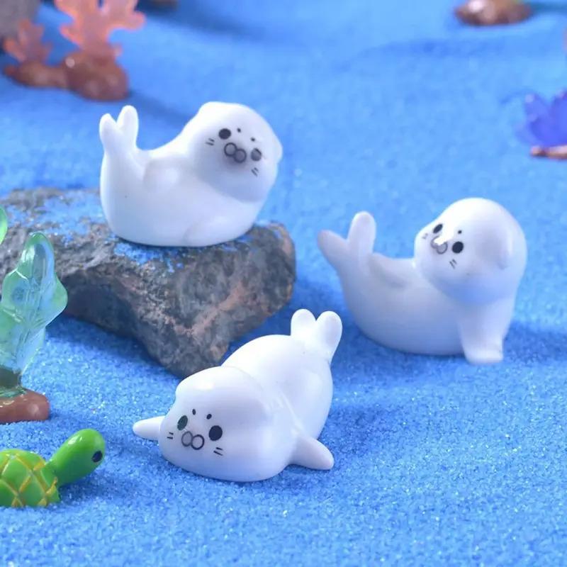 4PCS Cute Ocean Series Sea Lion Decor Micro Landscape Mini Resin Figurine Decorative Fish Tank Small Ornaments Landscaping