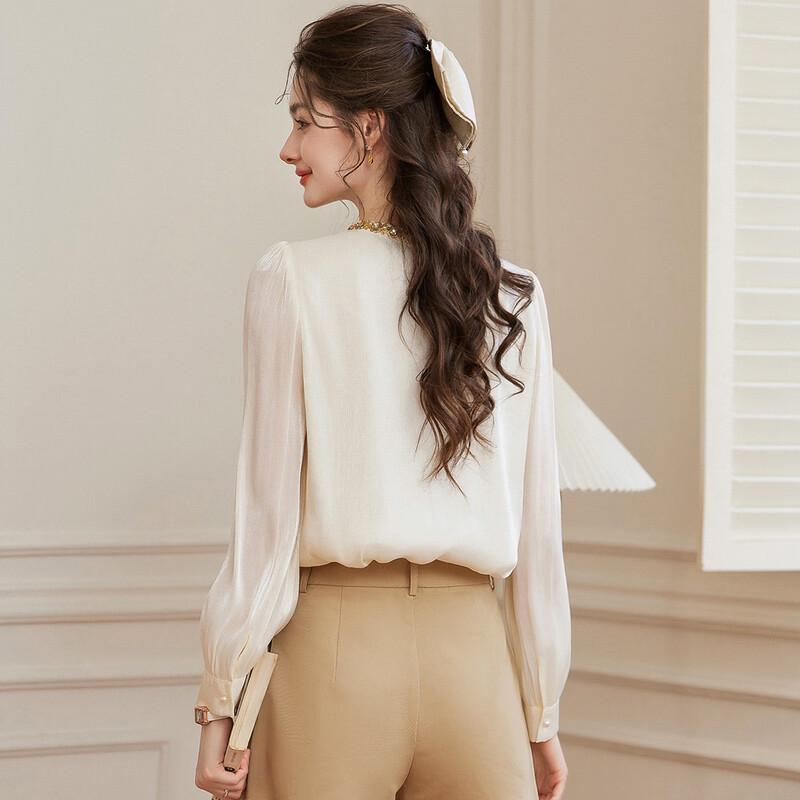 Bailuyu French Elegant Rhinestone Chiffon Shirt