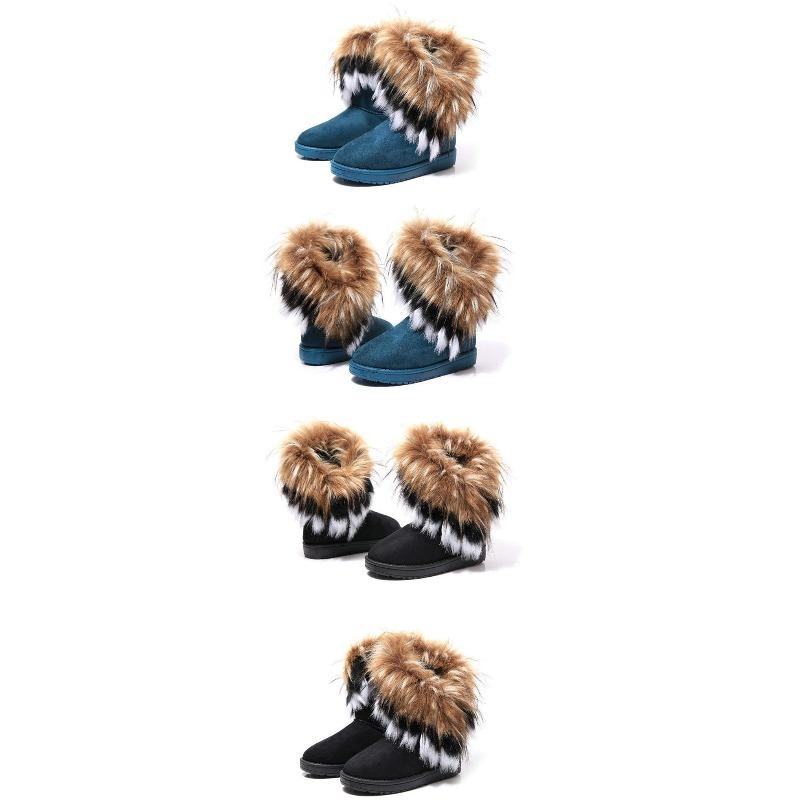 Foreign Trade Large Size Snow Boots Women's New Flat-bottomed Fluffy Warm Boots Imitation Fox Fur Snow Boots Wholesale