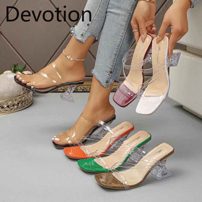 Large Size Chunky Platform High-heeled Flip-flops for Women, New Style Square Toe Slip-on Shoes Devotion