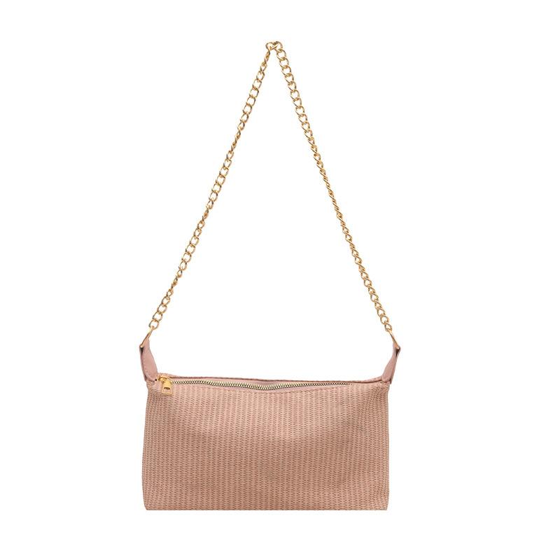 2025 new holiday style straw weaving women's summer popular weaving seaside beach large capacity chain shoulder tote bag