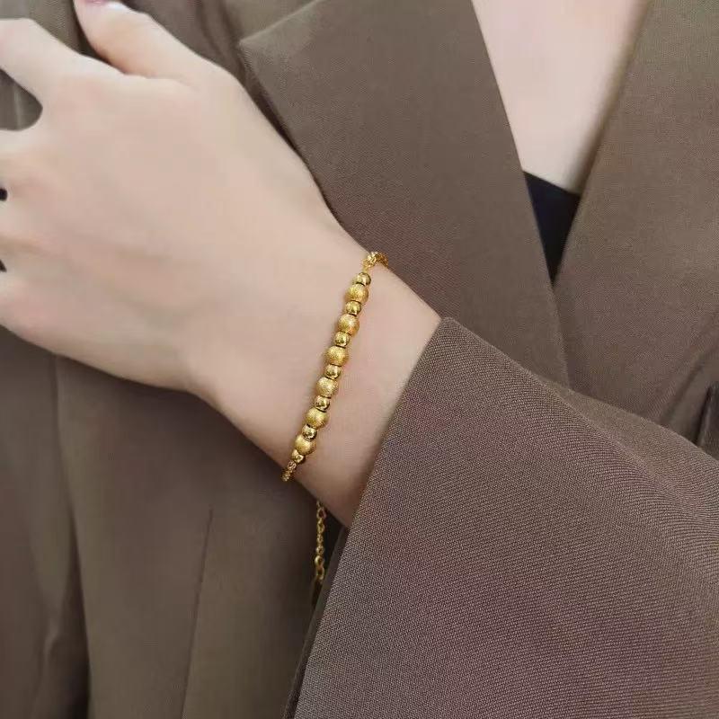 Women's Frosted Round Bead Light Pearl Bracelet - Elegant, High-End, Fashionable Gold Niche Style
