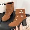 European And American Women'S Shoes Rhinestone Large Size Thick Heel High Heel Women'S Boots Autumn Round Head Short Martin Boots Women