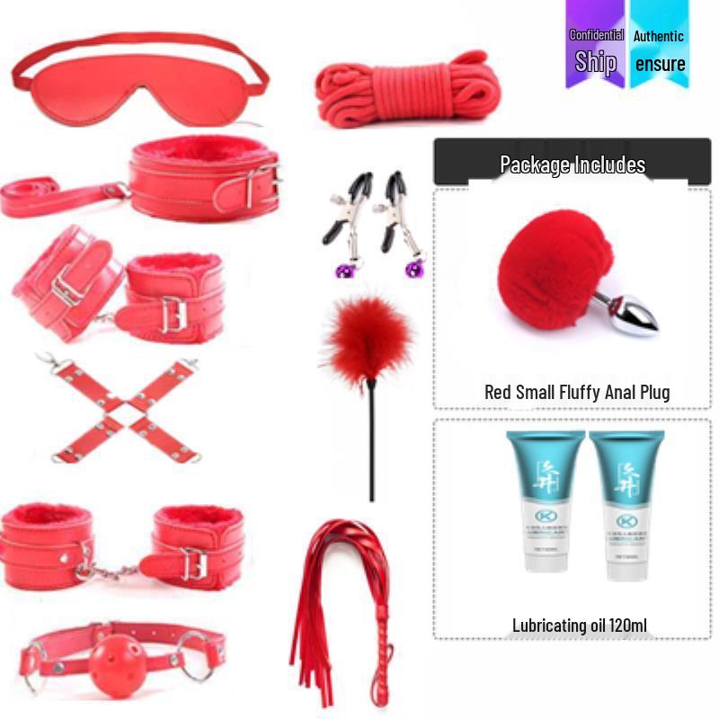 Flirty Bondage Set: Leather Handcuffs, Whip, Collar & Nipple Clamps