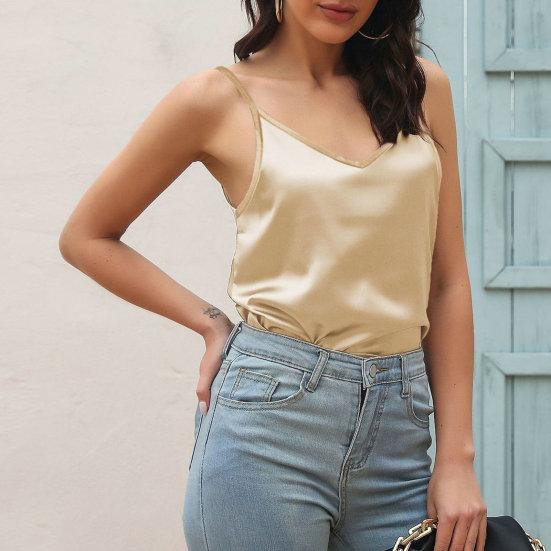 

Топ без рукавов с v-образным вырезом, свободный крой, с открытой спиной, тонкий гладкий атласный однотонный жилет, верхняя женская одежда