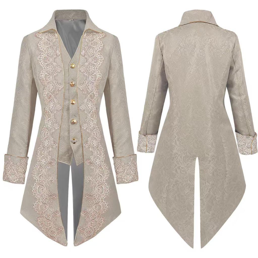 Men's 2025 Punk Gothic Victorian Lace Tailcoat Jacket
