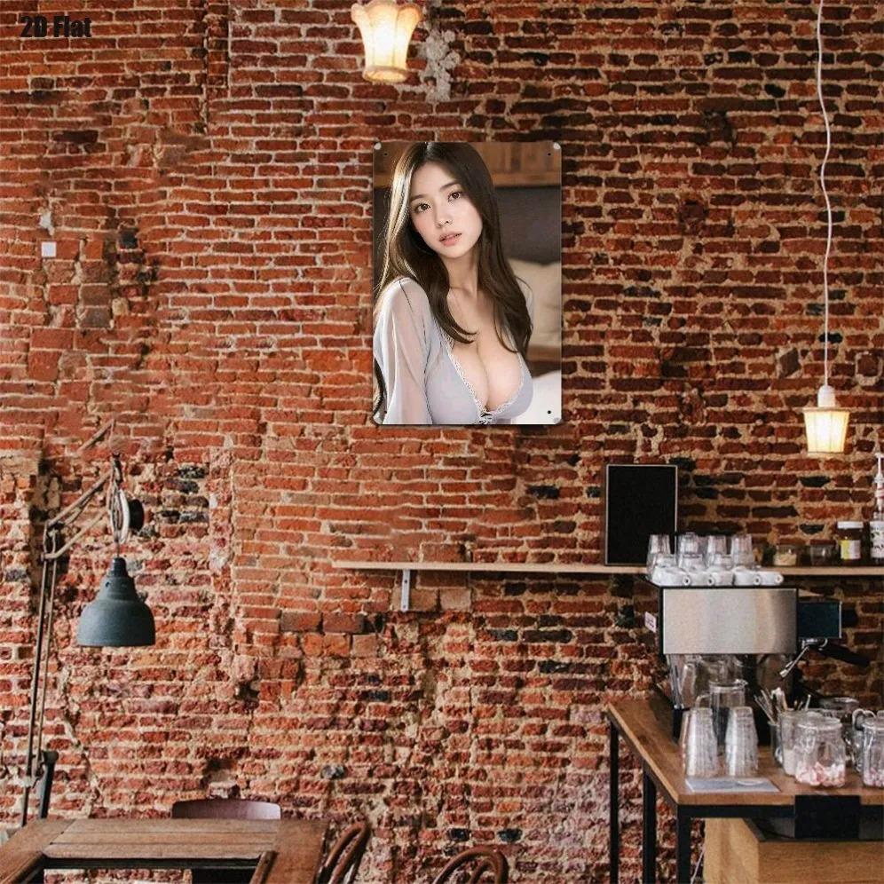 Vintage Metal Wall Art Sign Retro Woman 2D Iron Plaque for Home Bar Decor