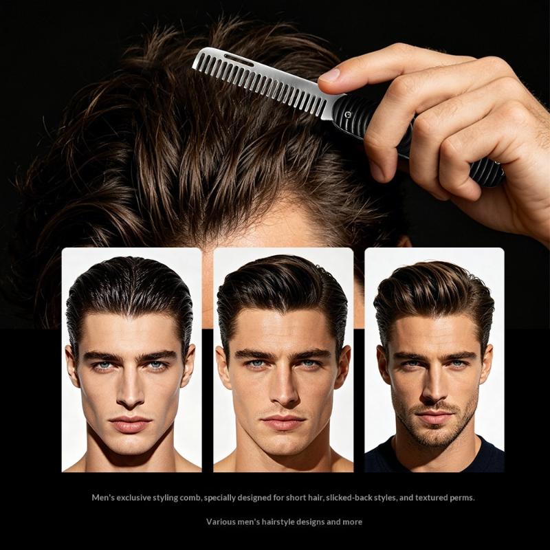 1Pcs Barber-Grade Travel Hair Mustache Comb Solid Wood & Metal Folding Beard Comb For Men Pompadour Styling Grooming Kit