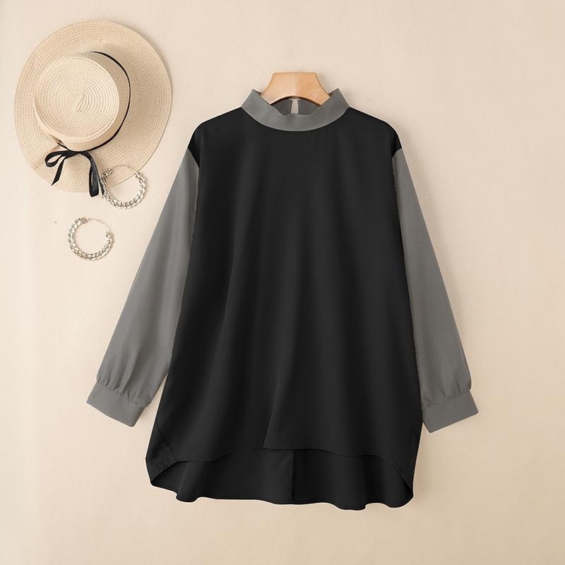 ZANZEA Women Stand Collar Loose Casual Long Sleeve Patchwork Blouse