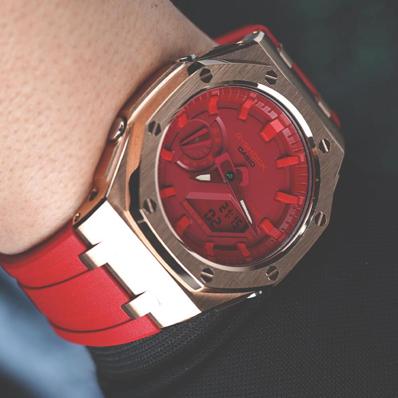 Casio Unisex Liquid Crystal,Analog Dual Display Series 44mm Red Watch GA-2100-4A(Watch1--)