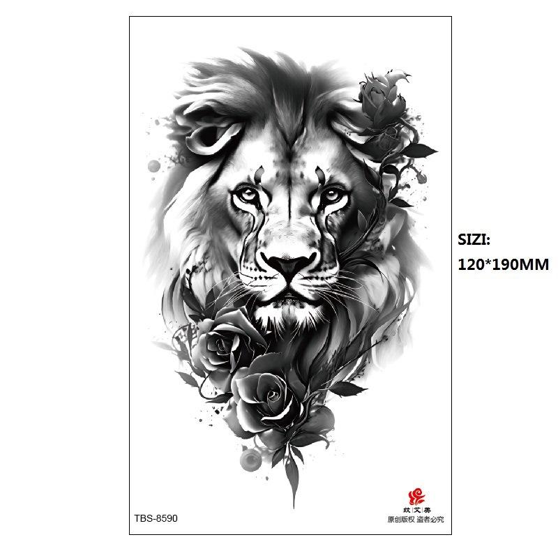 

Тигр Лев Мужской Черный Благоприятное Животное Водная Переводная Водонепроницаемый Одноразовый Набор Татуировки Наклейки 120*190MM