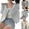 Women Coat Blazer French Style Elegant Short Sleeve Short Type Single Breasted Color Matching Spring Fall Jacket