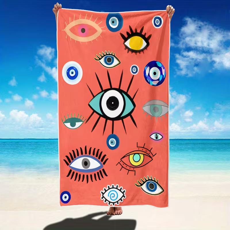 Funny Eye Print Beach Towel Mystical Star Moon Pattern Quick Dry Soft Absorbent Sand Free Towel for Summer Pool Gym Travel