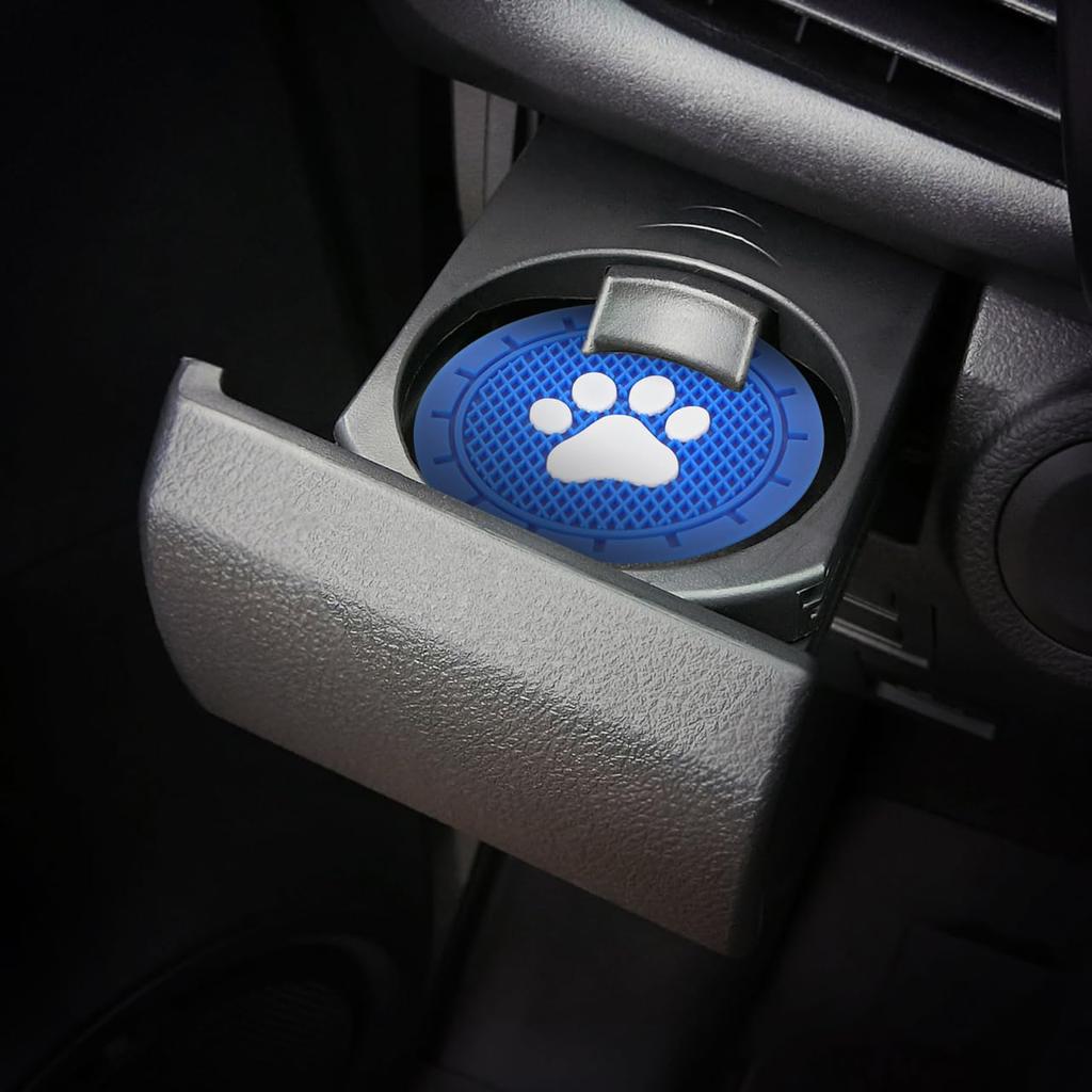 LEDMOMO Car Paw Print Set of 7cm Drink Holder PVC Heat Stain Noise Car Interior Blue Coasters, Design, 4, Diameter, Compatible, Non-Slip, Washable,