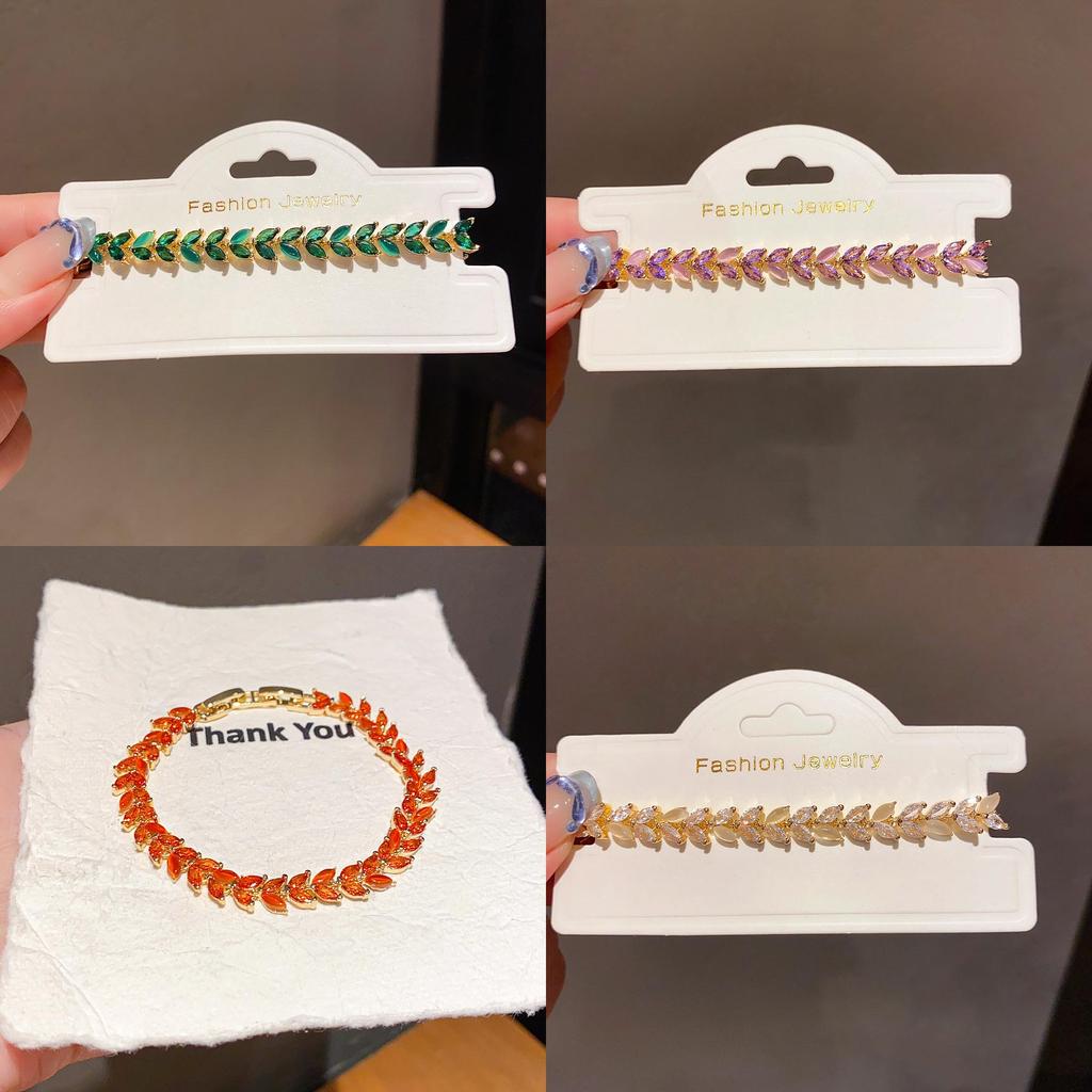 Copper Zircon Leaf Cuff Bracelet With Vintage Style For Women