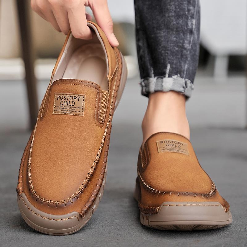 38-46 Men's Handmade Leather Shoes Casual Loafers Slip On Leather Flats Outdoor Walking Shoes