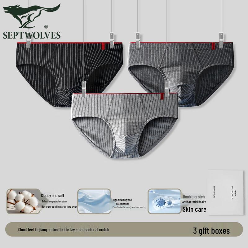 Seven Wolves Men's Pure Cotton Antibacterial Briefs (3-Pack)