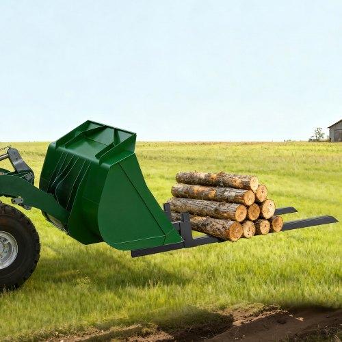 VEVOR Pallet Forks, 907 Kg Clamp On Pallet Forks, 149 Cm Total Length Heavy-Duty Tractor Fork with Adjustable Stabilizer Bar for Tractor Attachments