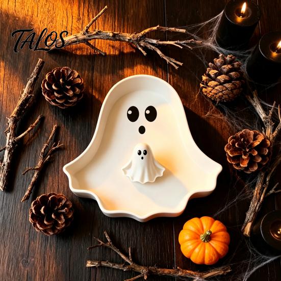 PLA Material Tray Cute Ghost Tray, 3D Printed Halloween Shape Desktop Storage Dish, Multifunctional Key Jewelry Candy Organizer Tabletop Decor