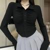 Autumn and Winter New Temperament Pure Desire Polo Collar Pleats Slim Fit Long-sleeved Top 2025 Short Base
