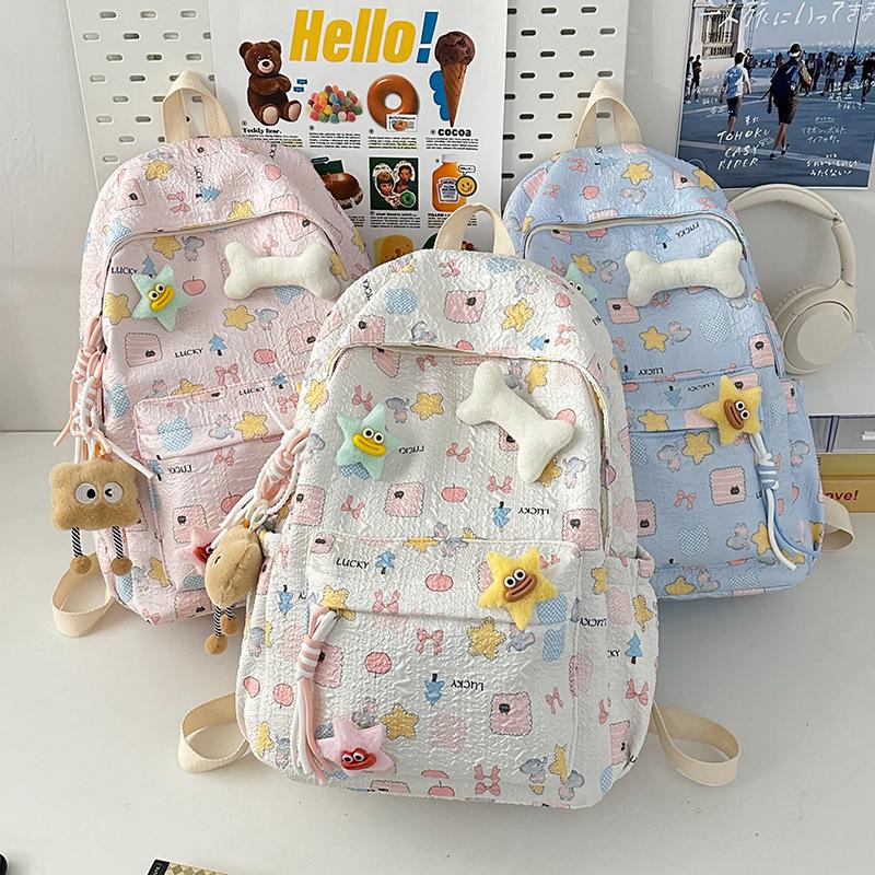 Korean Ins Cute Cartoon High Value Schoolbag Junior High School Girls' Large Capacity Backpack High School CampusUses' Leisure Backpack