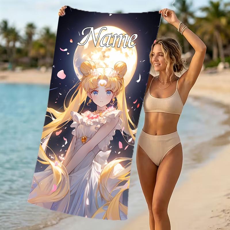 Customizable Personalized Beach Towels Sailor Moon Themed designs.Suitable for the Beach, Yoga, Sports;ideal As Beach Accessories