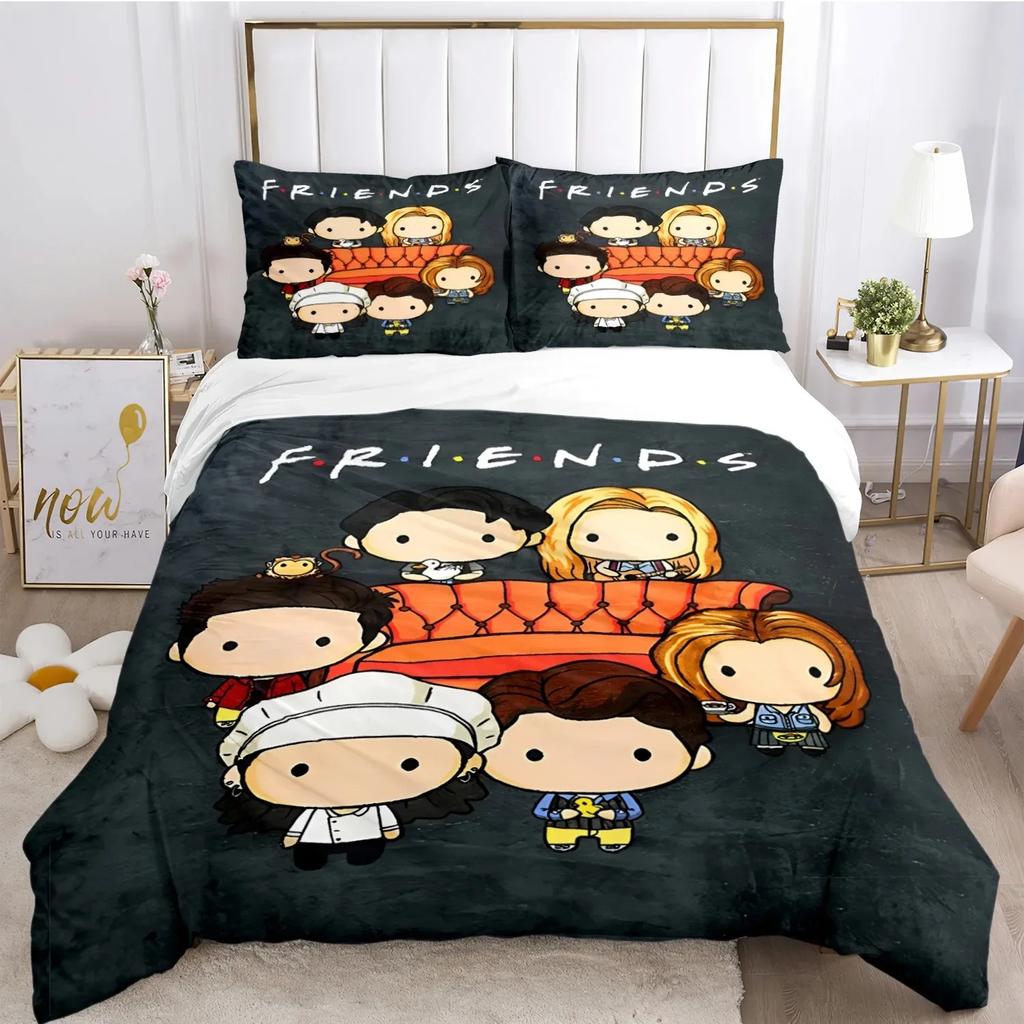 Přátelé Vtipné anime Celoroční povlečení Tištěná sada povlečení s povlakem na polštář Povlak na přikrývku Jednolůžko Dvojlůžko Queen Super King Velikost