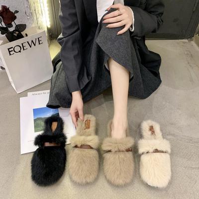 Célébrité internet pantoufles poilues paresseuses tête de sac demi-pantoufles chaussures tendance nouvelles 2024 mode polyvalentes chaussures muller