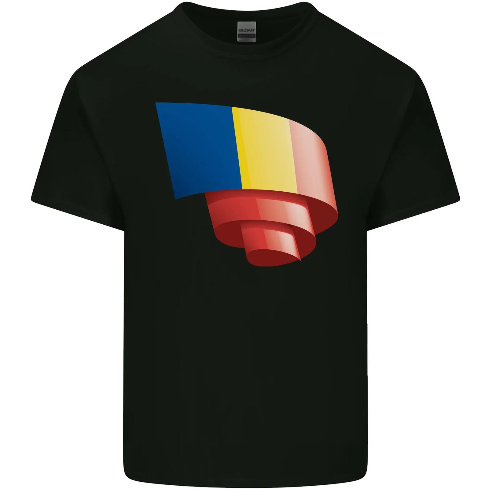 Curled Romania Flag Romanian Day Football Kids T-Shirt Childrens S