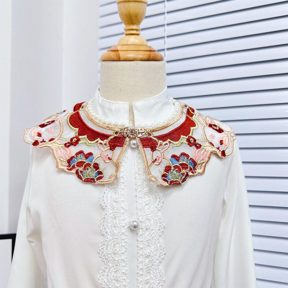 Antiker Eleganter Hanfu Schal Stickerei Chinesischer Stil Falscher Kragen Traditionelles Blumenmuster Abnehmbarer Kragen Kostümzubehör