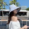 Bucket Hat Reversible Double-Sided Wearable Fisherman Hat with Large Brim Built-In Soft Steel Wire Adjustable Windproof Rope Sun Blocking Hat