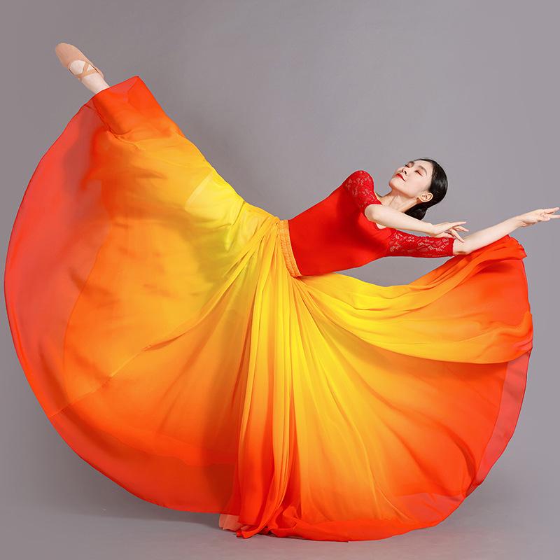 Xinjiang Meisjes Moderne Dans Chiffon Rok - 720 Graden Draai Oefen Kostuum