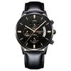 Nibosi Men's Chronograph Watch Black Leather Band Waterproof Business Casual Big Face
